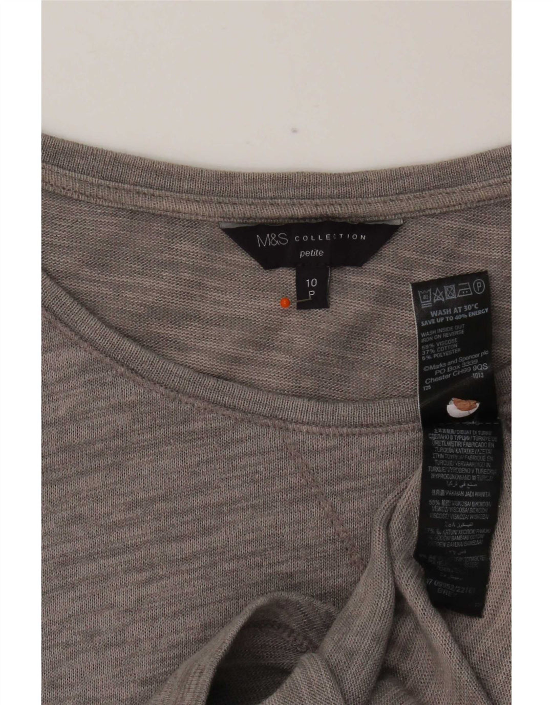 Marks & Spencer Damen-Top, 3/4-Ärmel, UK-Größe 10, Größe S, grau gefleckte Viskose