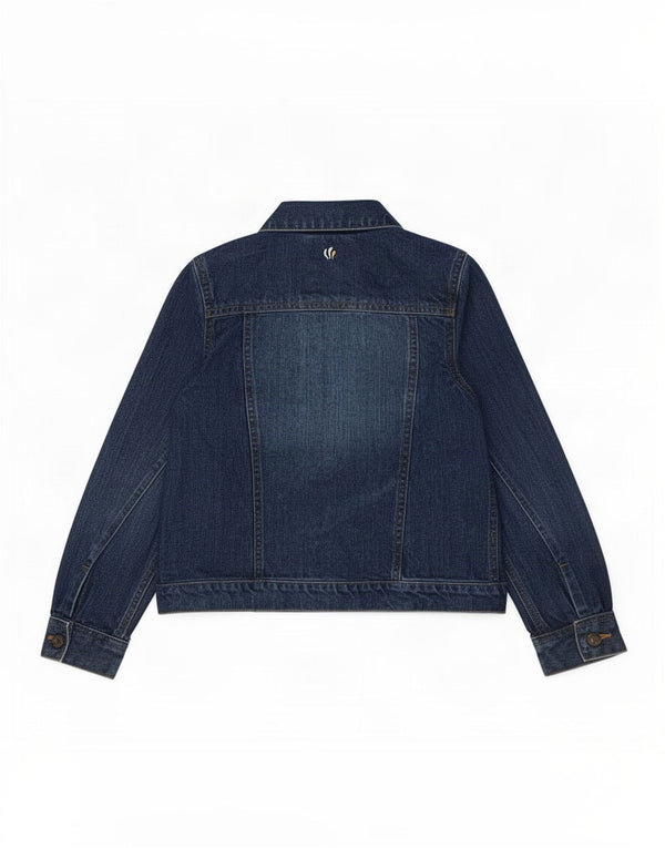 Fat Face Mädchen-Jeansjacke, 9–10 Jahre, blauer Baumwoll-Schmetterling
