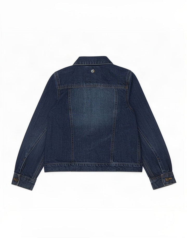 Fat Face Mädchen-Jeansjacke, 9–10 Jahre, blauer Baumwoll-Schmetterling