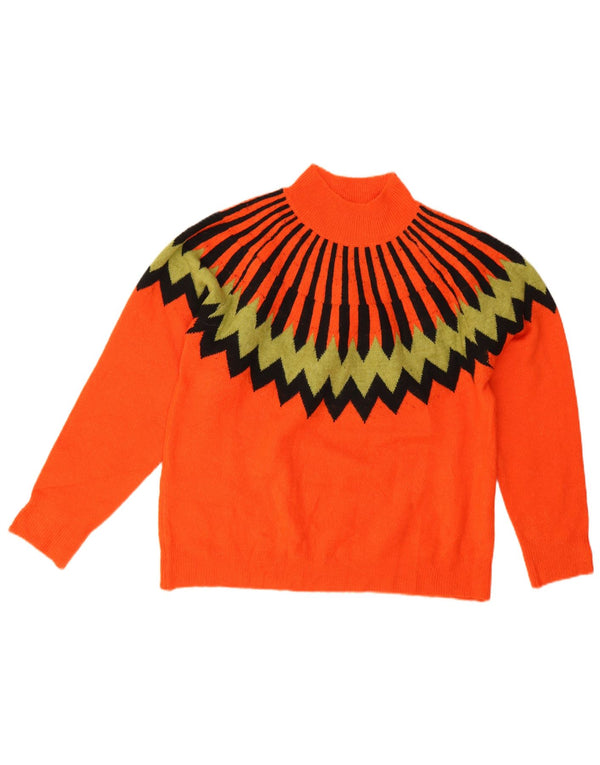 Vintage Damen Rollkragenpullover Pullover UK 16 Großes rotes Fair-Isle-Acryl