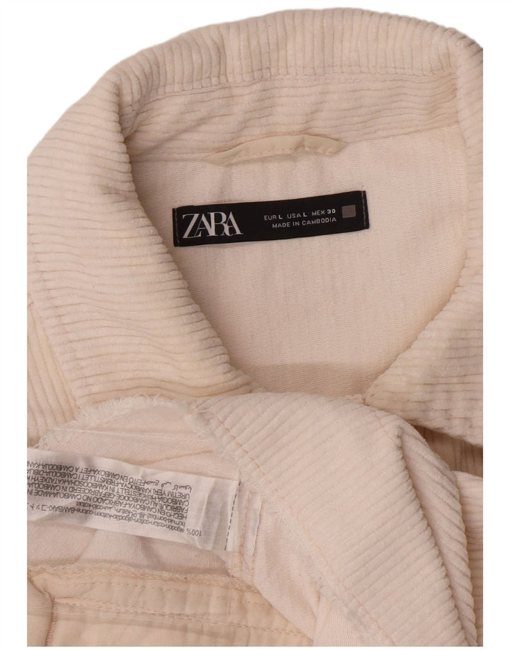 ZARA Damen Übergroße Cordjacke UK 16 Große cremefarbene Baumwolle