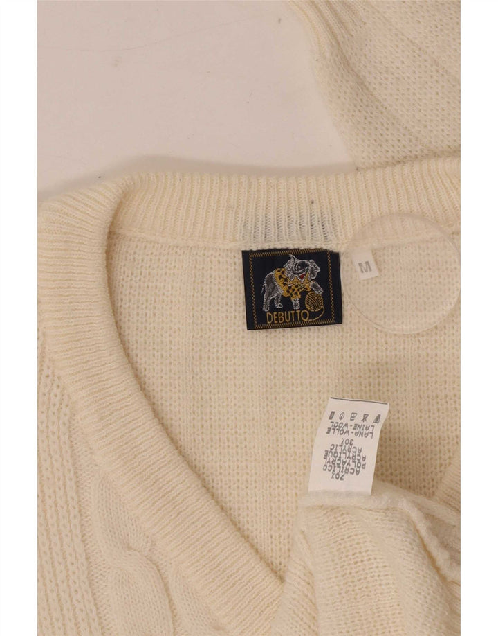 Vintage Herren-Pullover mit normaler Passform, V-Ausschnitt, mittelgroß, cremefarben, klassisch
