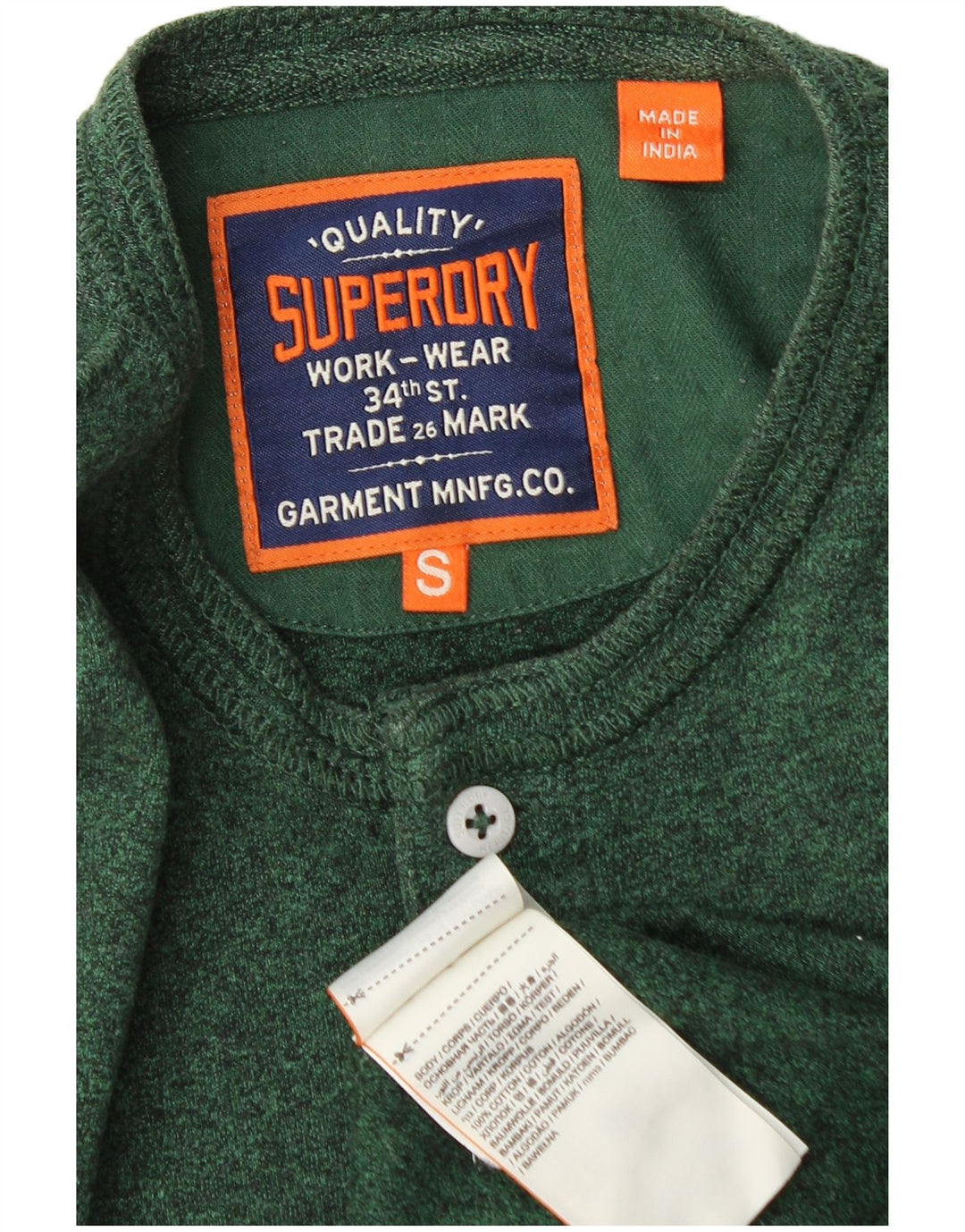 Superdry Herren-Oberteil mit langen Ärmeln, klein, grün gefleckte Baumwolle