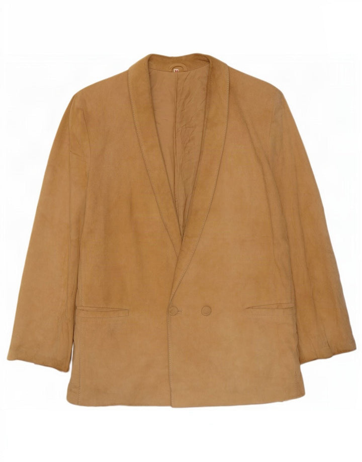Vintage Damen Zweireihige Wildleder-Blazerjacke IT 44 Mittelbeige