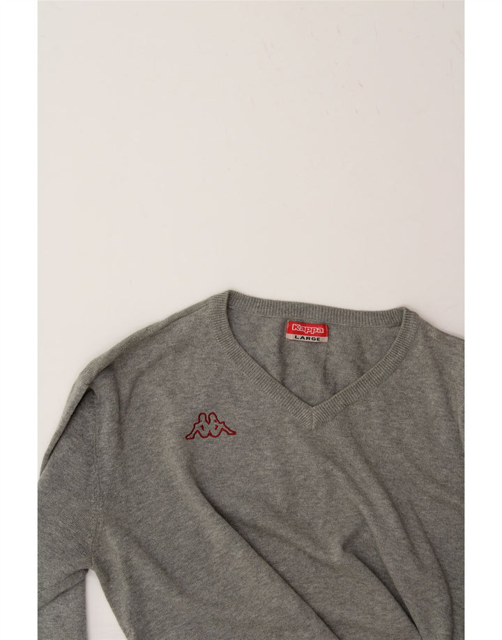 KAPPA Mens V-Neck Jumper Sweater Large Grey Cotton Vintage Kappa and Second-Hand Kappa from Messina Hembry 