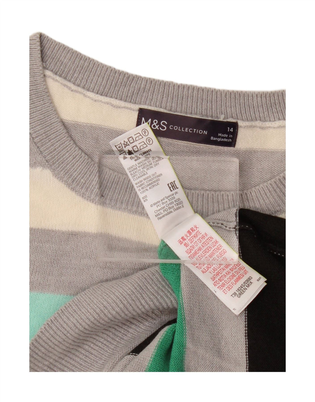 Marks & Spencer Damen Pullover mit Rundhalsausschnitt, UK 14, Mittelgrau gestreift