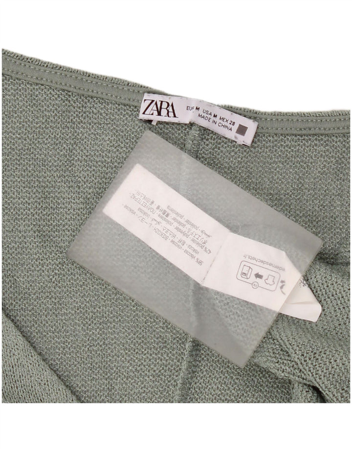 Zara Damen Crop Übergroßes Strick-Crop-Top UK 14 Mittelgrüne Viskose