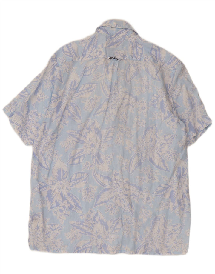 Crew Clothing Herren-Kurzarmhemd aus mittelblauem, geblümtem Leinen