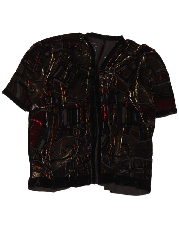 Vintage Womens Oversized Bolero Top UK 24 3XL Black Geometric Silk