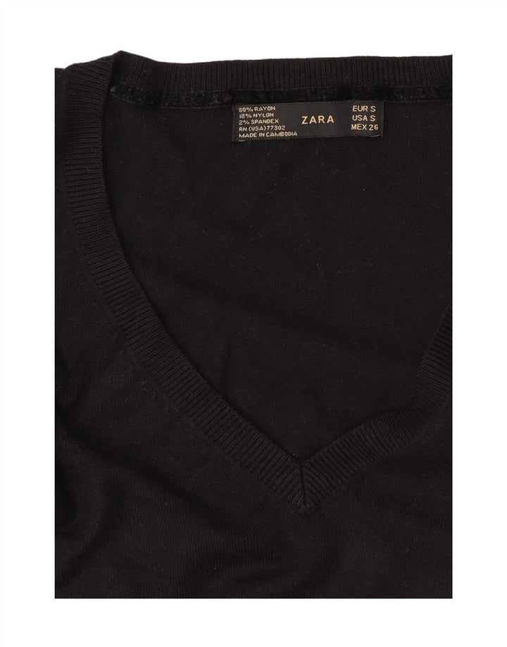 Zara Damen-Pullover mit V-Ausschnitt, Größe S, Größe S, Schwarz, Viskose