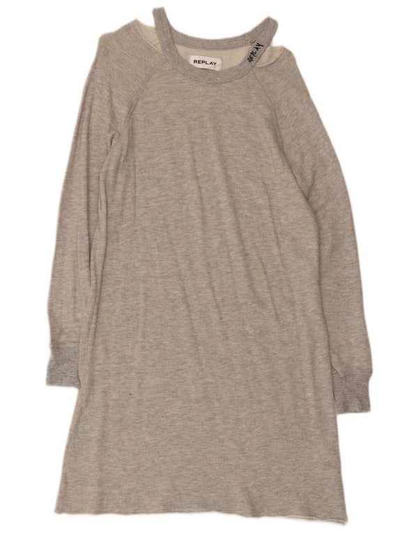 Replay Damen Langarm-Sweatshirt-Pulloverkleid, Größe S, Grau, Baumwolle