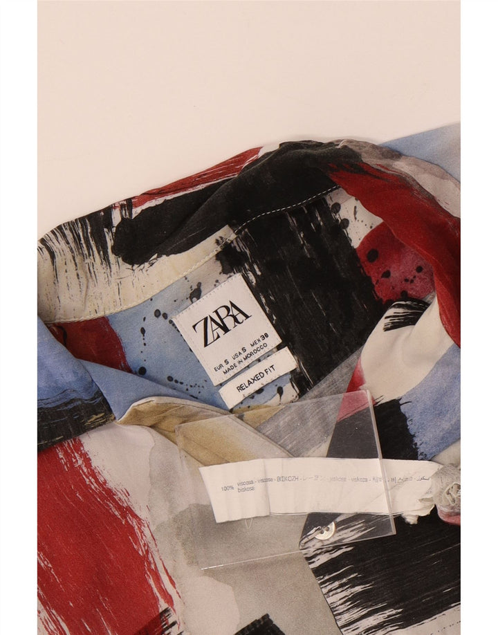 Zara Herren Kurzarm-Hemd mit entspannter Passform, klein, mehrfarbig, geometrisch