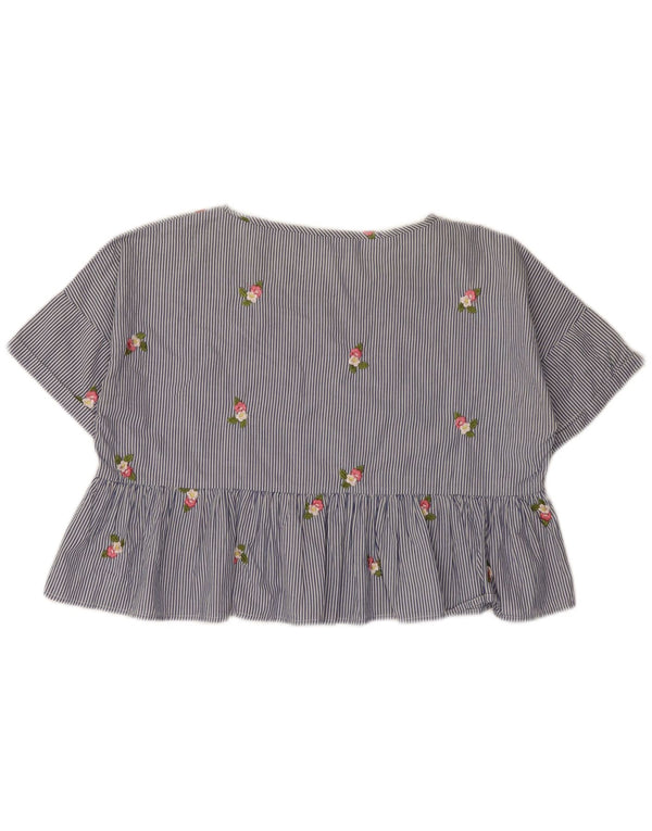 Übergroßes Crop-Blusenoberteil von Zara für Damen, Größe S, Blau, Nadelstreifen, Baumwolle