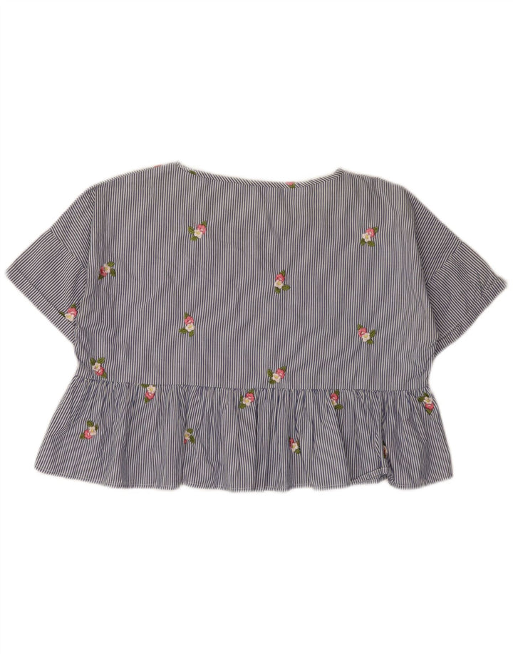 Übergroßes Crop-Blusenoberteil von Zara für Damen, Größe S, Blau, Nadelstreifen, Baumwolle