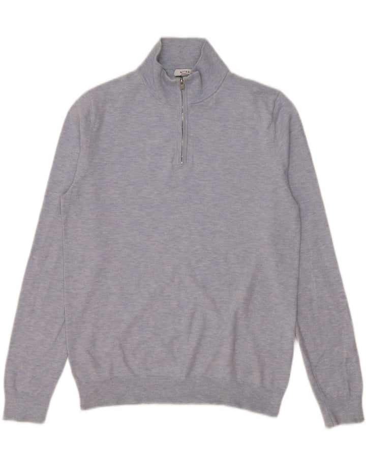 Reiss Herren-Pullover mit Reißverschluss am Hals, kleine blaue Baumwolle