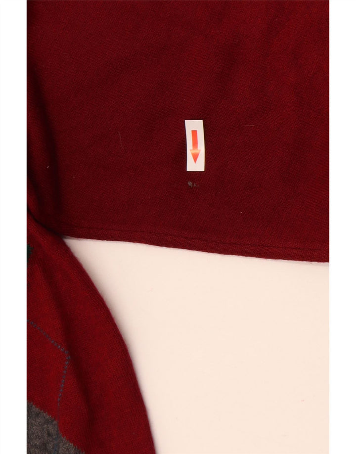 VINTAGE Herren-Pullover mit Rollkragen, groß, rot, Argyle/Diamant