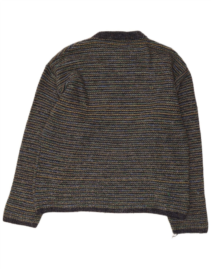 Vintage Herren-Pullover mit Rundhalsausschnitt, große, mehrfarbige Nadelstreifenwolle