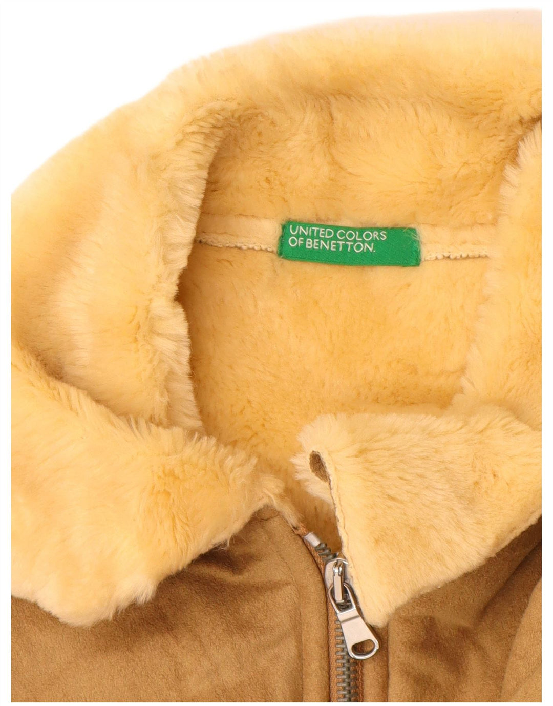 BENETTON Damen Sherpa-Mantel UK 10 Small Beige Modacryl
