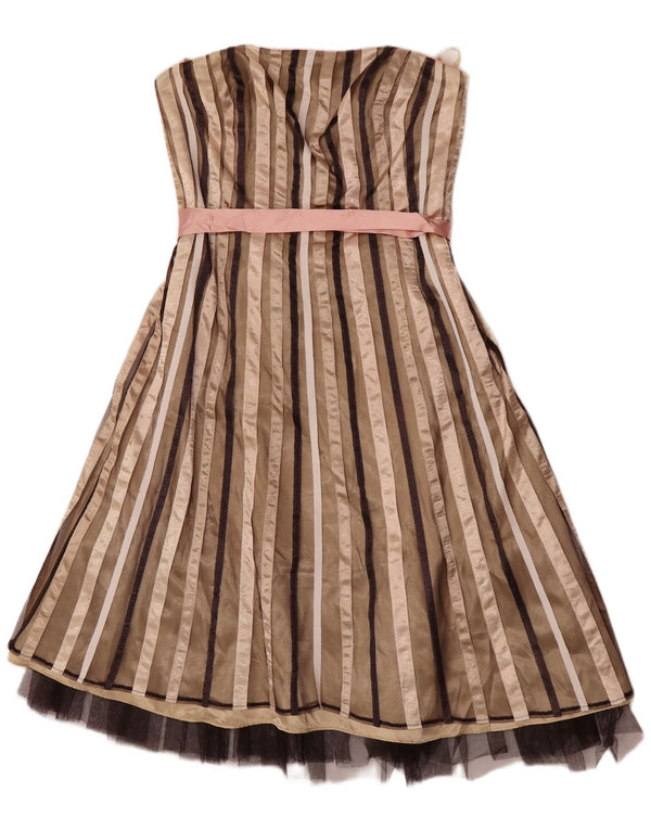 Debut Damen Trägerloses Kleid UK 12 Medium Beige Gestreiftes Nylon