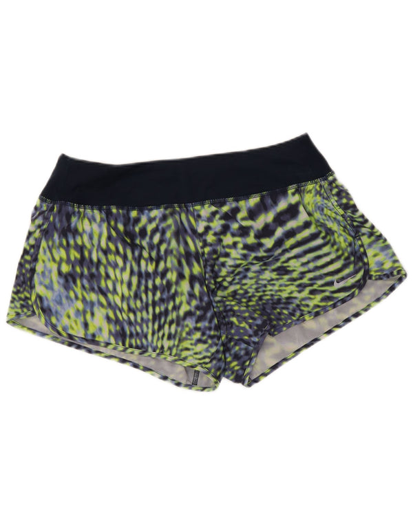 NIKE Damen Dri Fit Sportshorts mit abstraktem Muster UK 14 Medium Marineblau