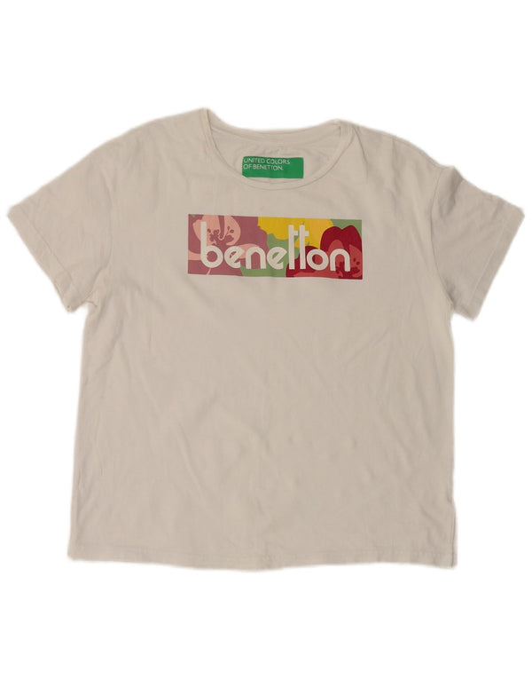 Benetton Womens Graphic T-Shirt Top UK 14 Medium White Cotton