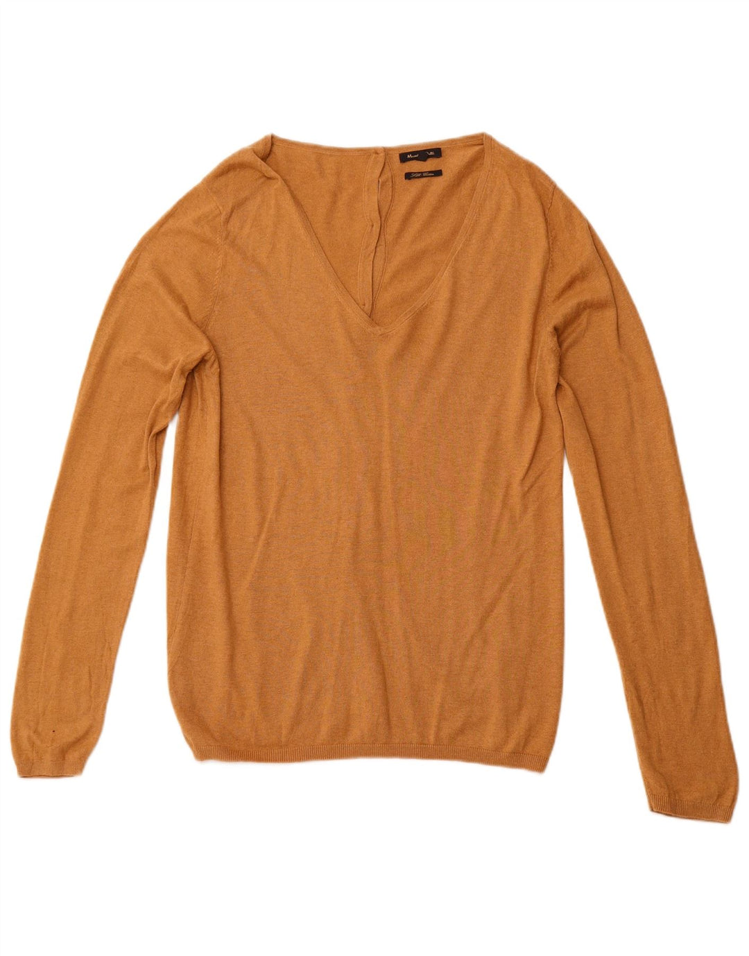 MASSIMO DUTTI Damen-Pullover mit V-Ausschnitt, UK 14, große braune Baumwolle