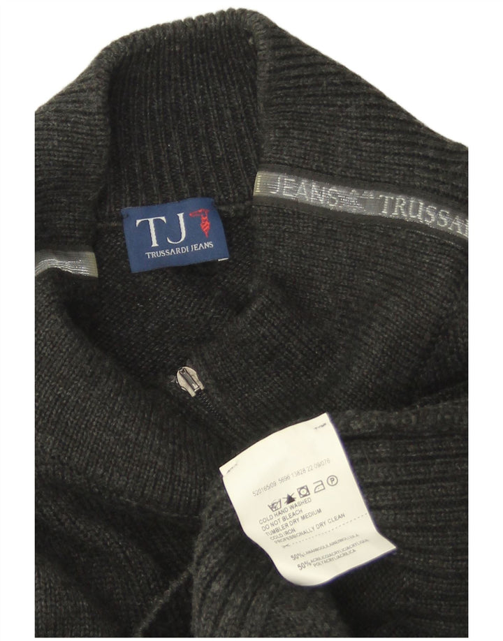 Trussardi Jeans Herren-Cardigan-Pullover, große graue Wolle
