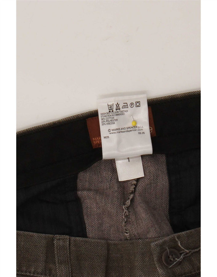 Marks & Spencer Herren-Freizeithose, gerade, W34, L31, braun, Fischgrätenmuster