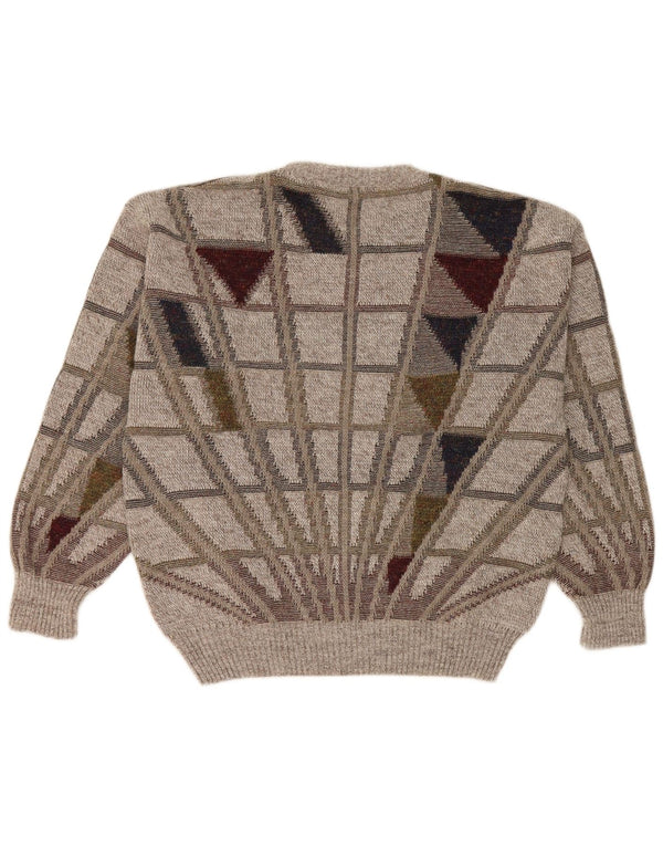 Frank Alexs Herren-Pullover mit Rundhalsausschnitt, IT 50, mittelgraue, geometrische Wolle