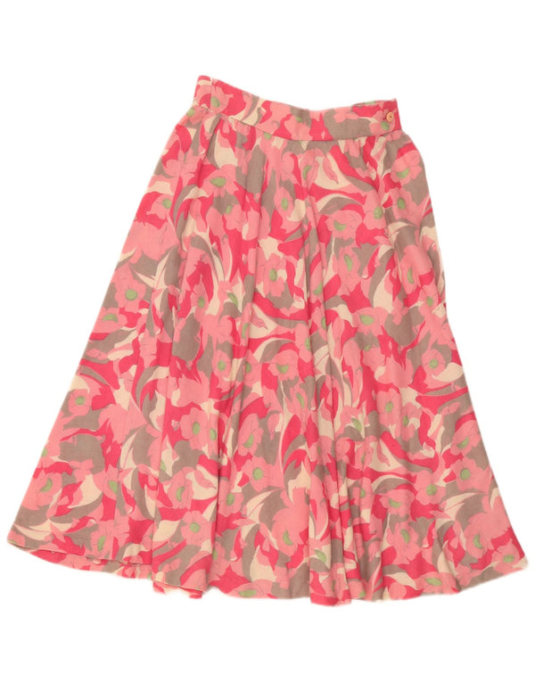 Vintage Damen High Waist Flared Rock Klein W26 Rosa Blumen