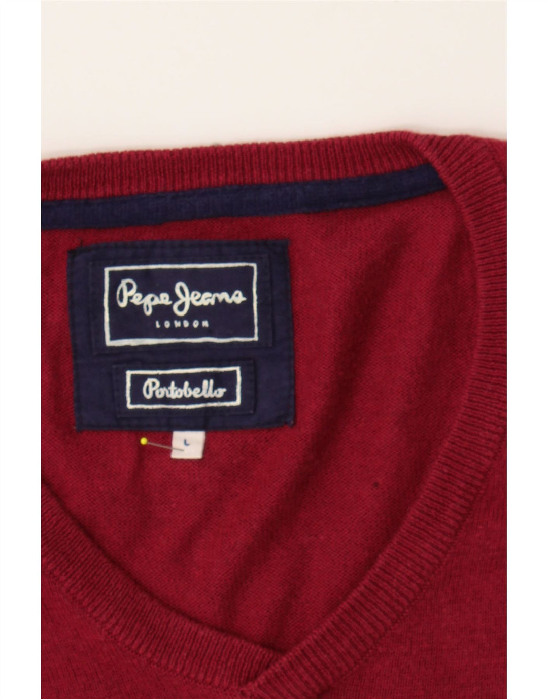PEPE JEANS Mens V-Neck Jumper Sweater Large Red Cotton Vintage PEPE Jeans and Second-Hand PEPE Jeans from Messina Hembry 