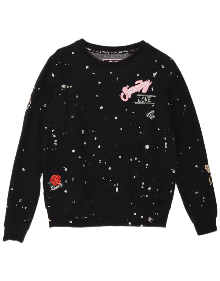 SUPERDRY Damen-Sweatshirt in Übergröße, Gr. 10, Größe S, schwarz gepunktet