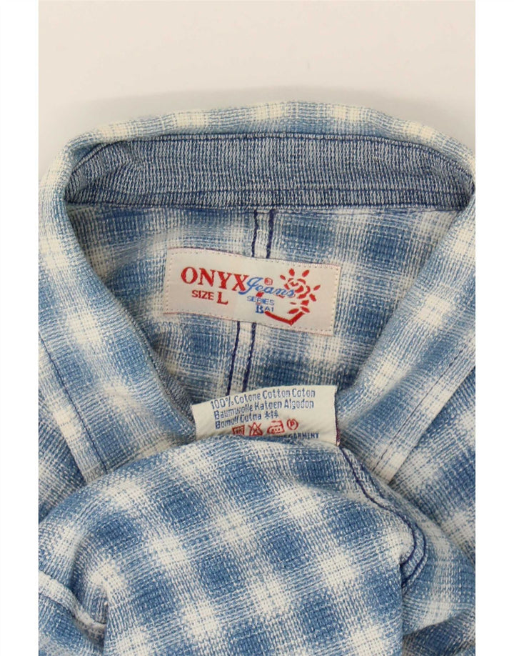 Onyx Damen-Flanellhemd, UK 14, groß, blau kariert, Baumwolle