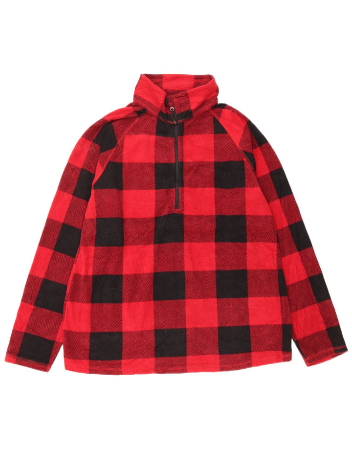 EDDIE BAUER Damen-Fleecepullover mit Reißverschluss am Hals, UK 16, großes rotes Karomuster, Polyester