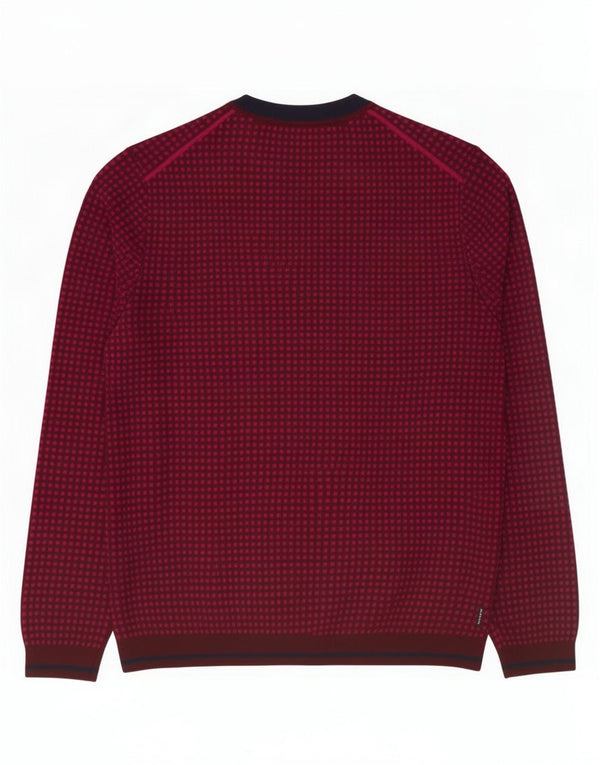Ted Baker Herren-Pullover mit Rundhalsausschnitt, Größe 4, groß, burgunderrot gefleckte Wolle