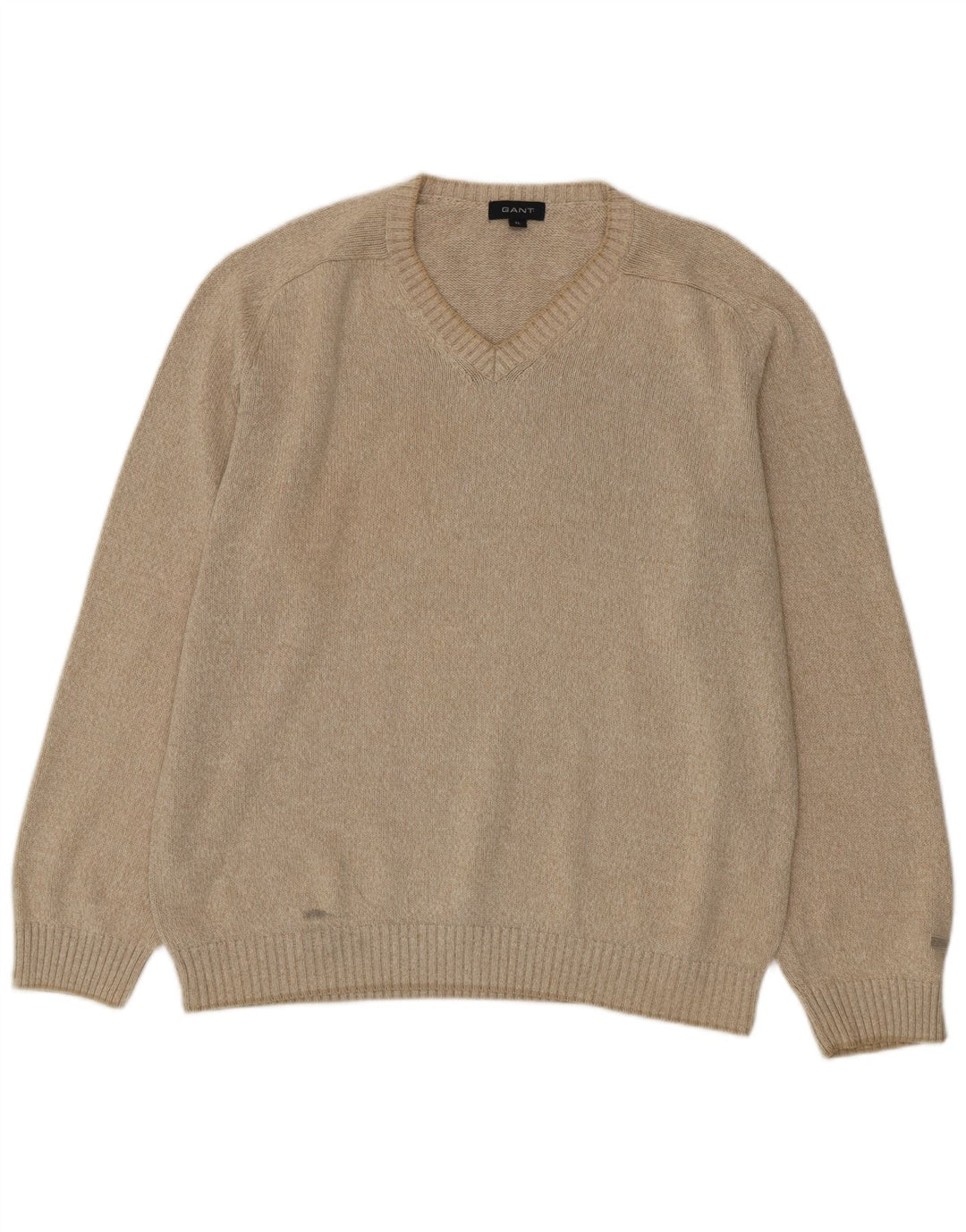 Gant Herren V-Ausschnitt Pullover Pullover XL Beige Baumwolle