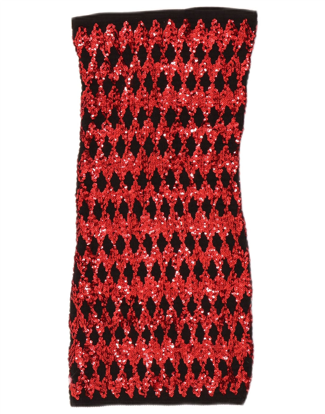 Vintage Damen Mini trägerloses Kleid UK 4 XS Rot Argyle/Diamant Polyester