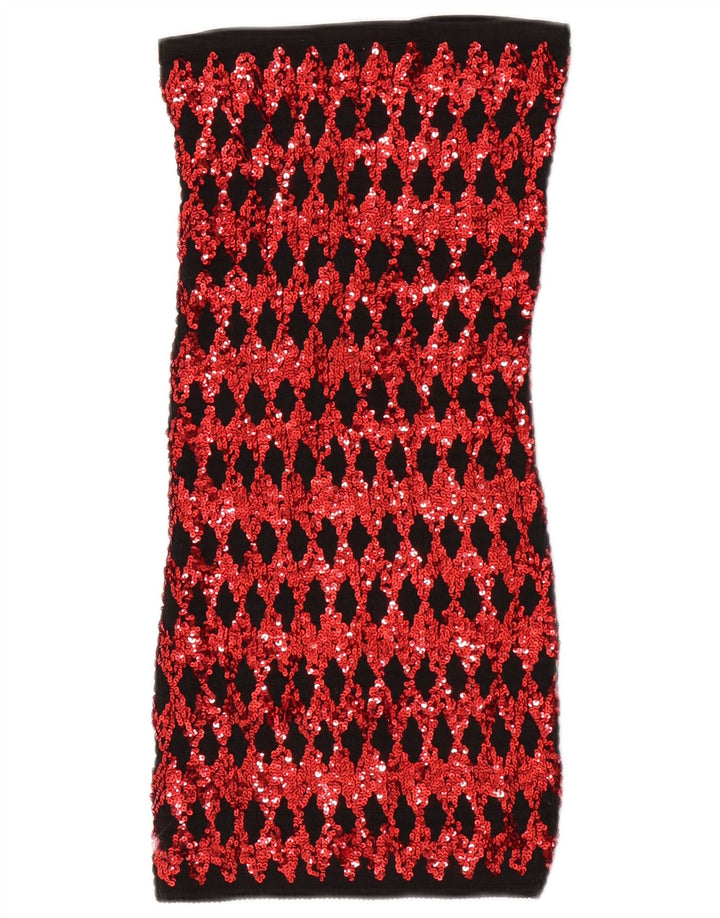 Vintage Damen Mini trägerloses Kleid UK 4 XS Rot Argyle/Diamant Polyester