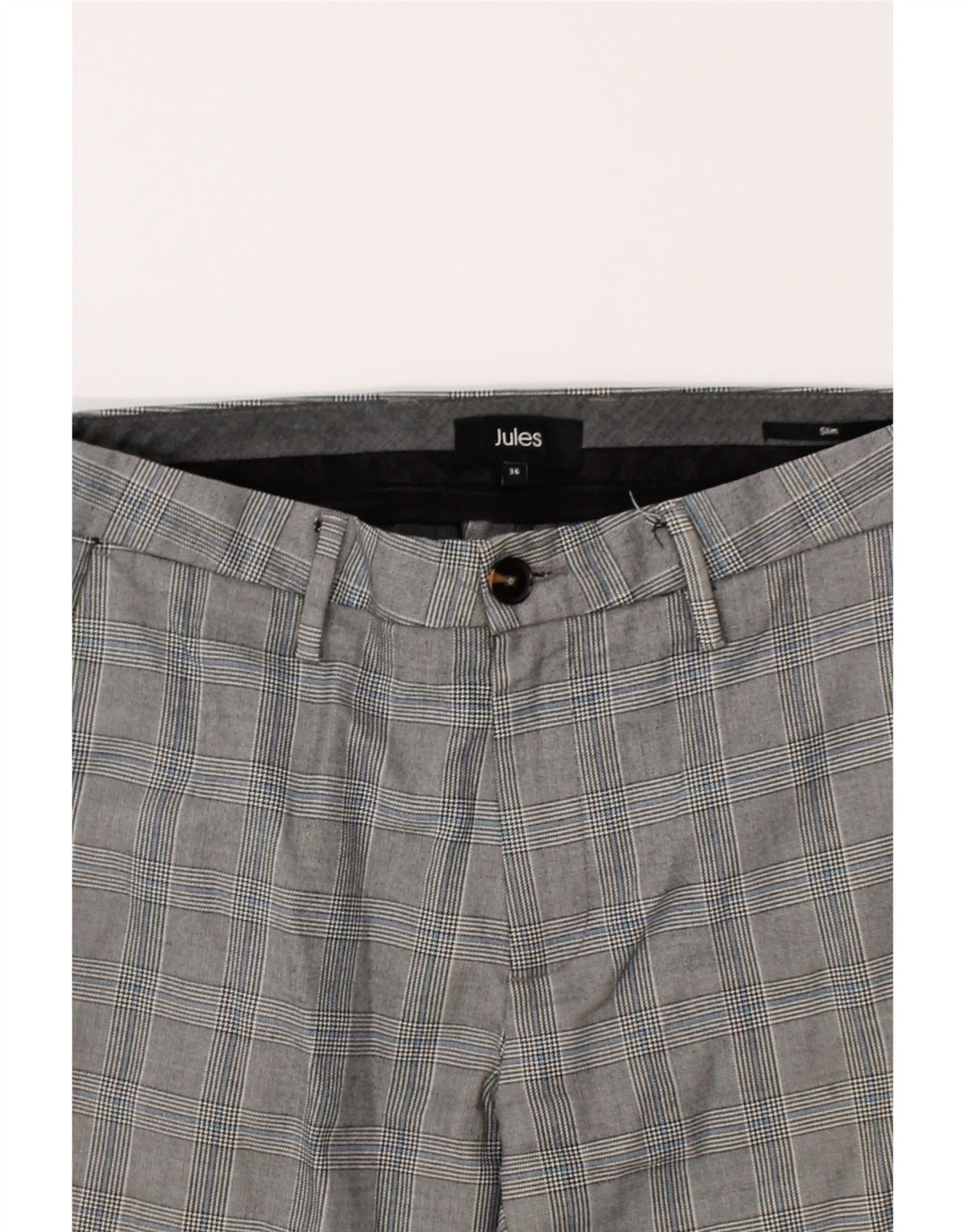 JULES Womens Slim Suit Trousers EU 36 Small W27 L30 Grey Check Polyester Vintage Jules and Second-Hand Jules from Messina Hembry 
