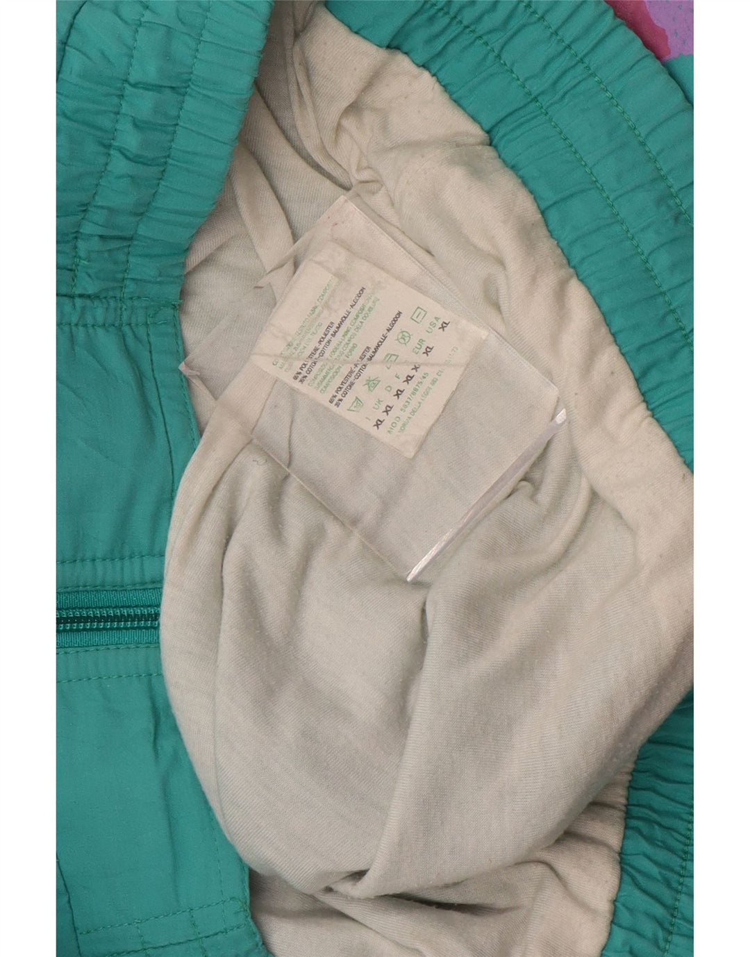 VINTAGE Herren-Trainingsanzug-Oberteil, Jacke, XL, türkisfarbenes Farbblock-Polyester