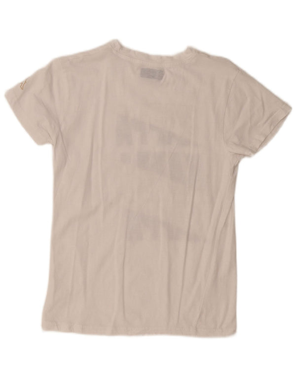 KAPPA Damen Grafik T-Shirt Top UK 10 Small Weiß