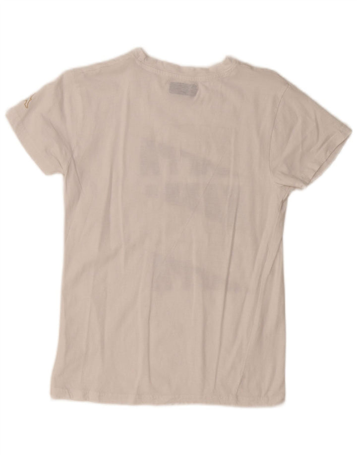 KAPPA Damen Grafik T-Shirt Top UK 10 Small Weiß