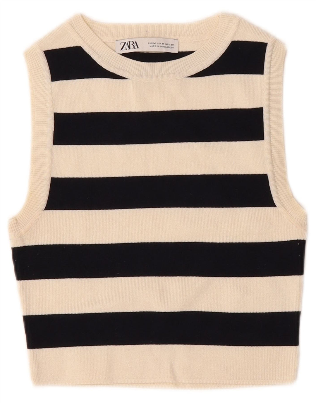 Zara Damen Ärmelloses Crop Top UK 12 Mittelweiß gestreifte Viskose