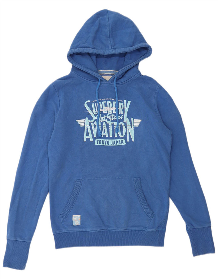 Superdry Herren Grafik-Kapuzenpullover aus mittelblauer Baumwolle