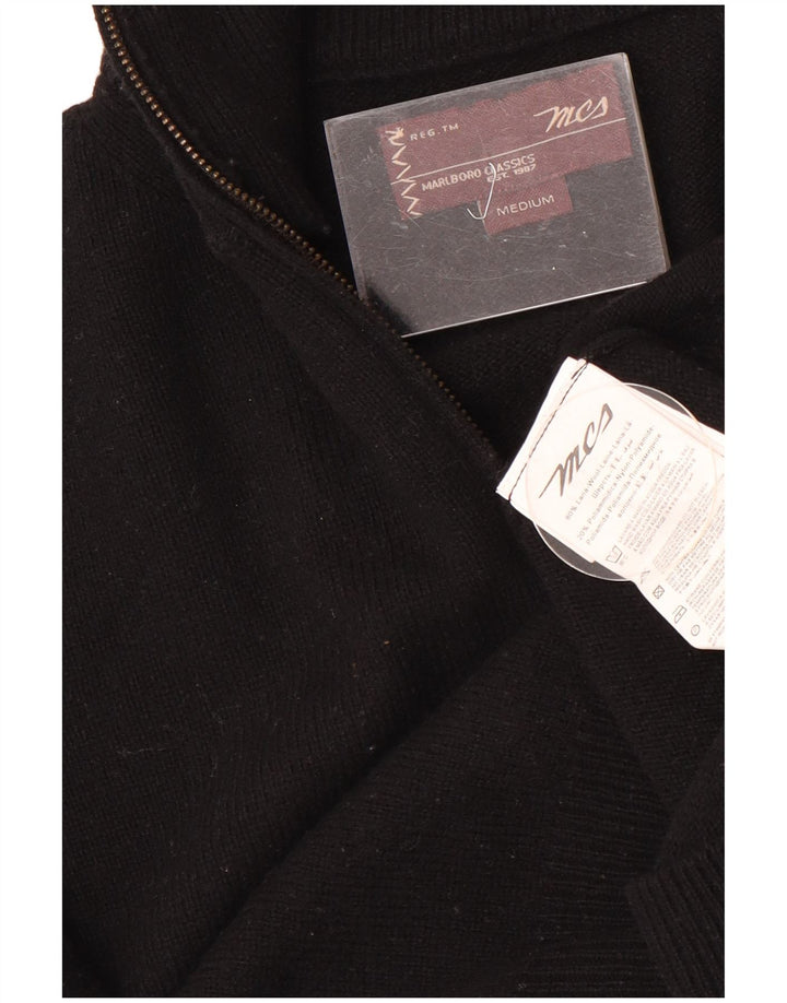 Marlboro Classics Herren-Pullover mit Reißverschluss am Hals, mittelschwarze Wolle