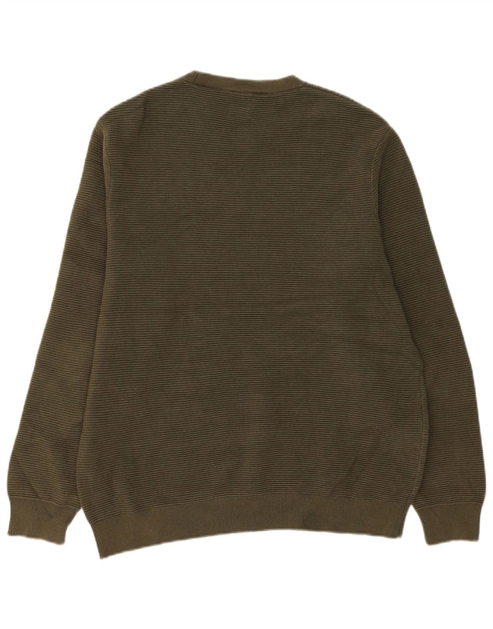 Zara Herren-Pullover mit Rundhalsausschnitt, groß, Khaki, Baumwolle