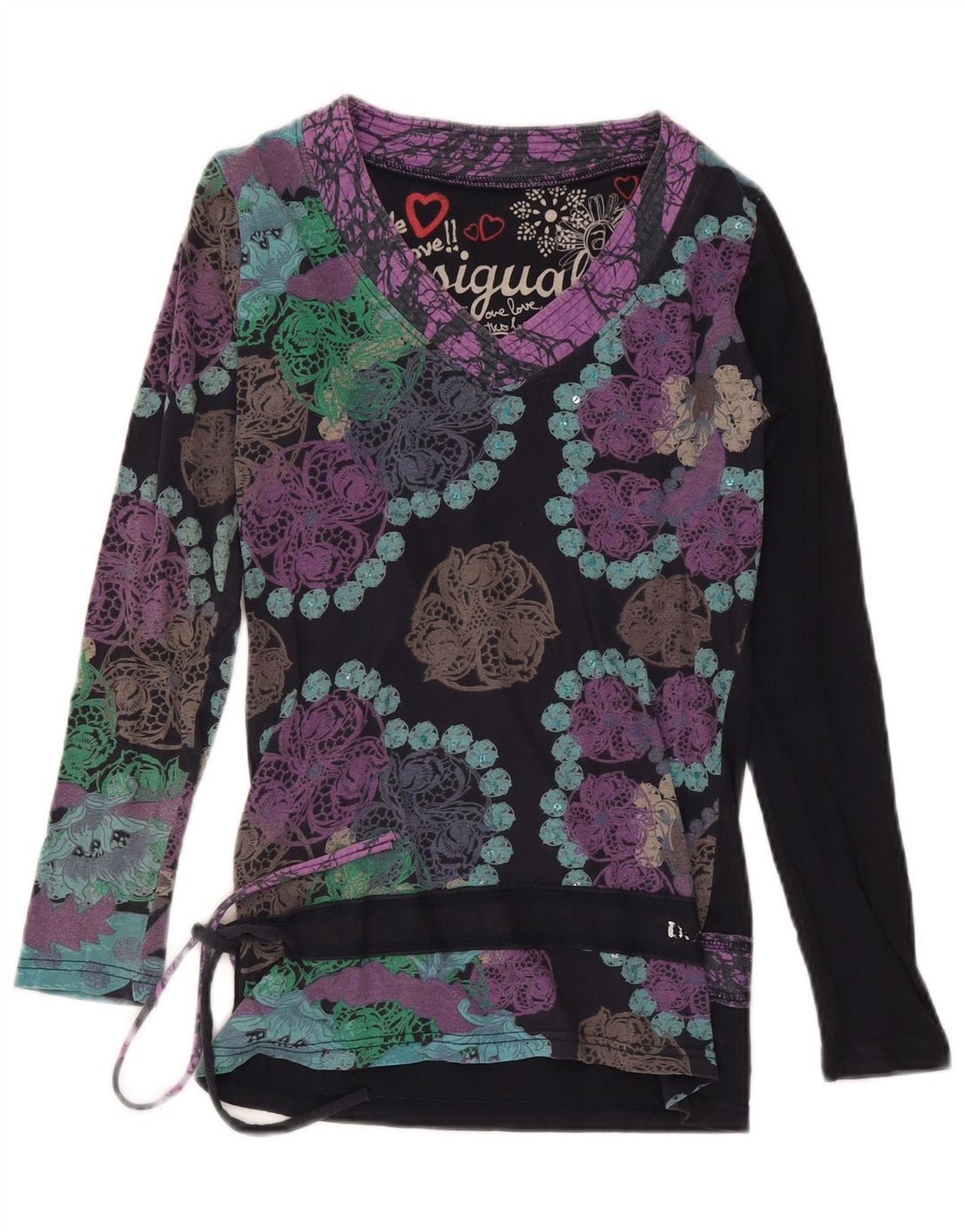 Desigual Damen Langarm-Blusenoberteil UK 12 Medium Mehrfarbig mit Blumenmuster