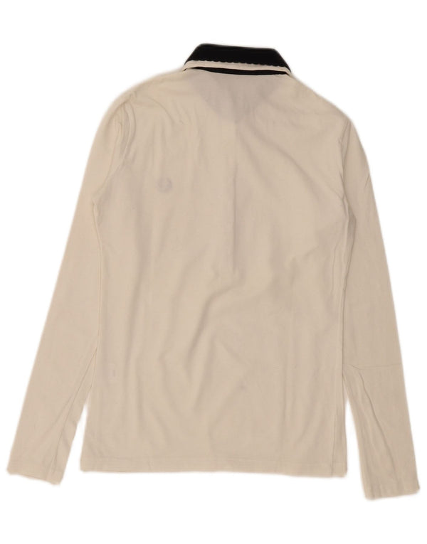 Fred Perry Damen Langarm-Poloshirt UK 12 Mittelweiße Baumwolle
