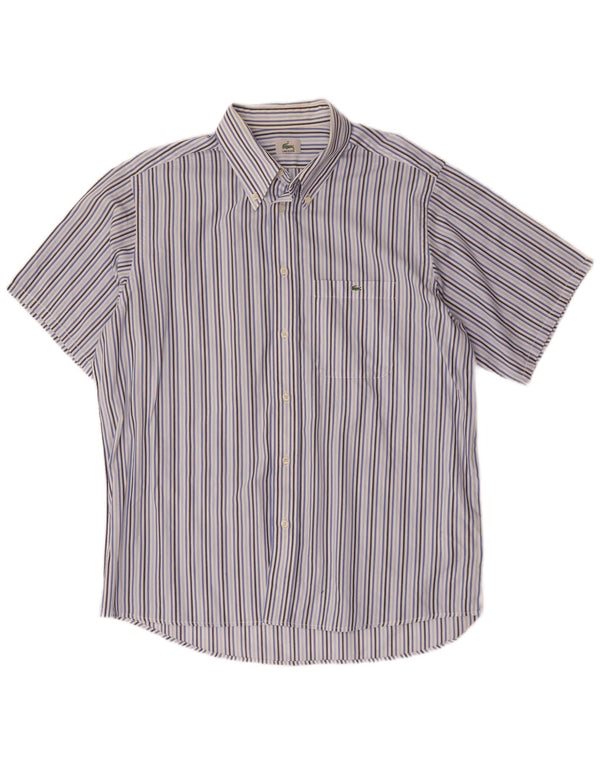 LACOSTE Mens Short Sleeve Shirt Size 44 XL Blue Striped Cotton