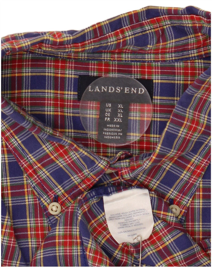 LANDS END Herren-Flanellhemd XL, rot kariert, Baumwolle